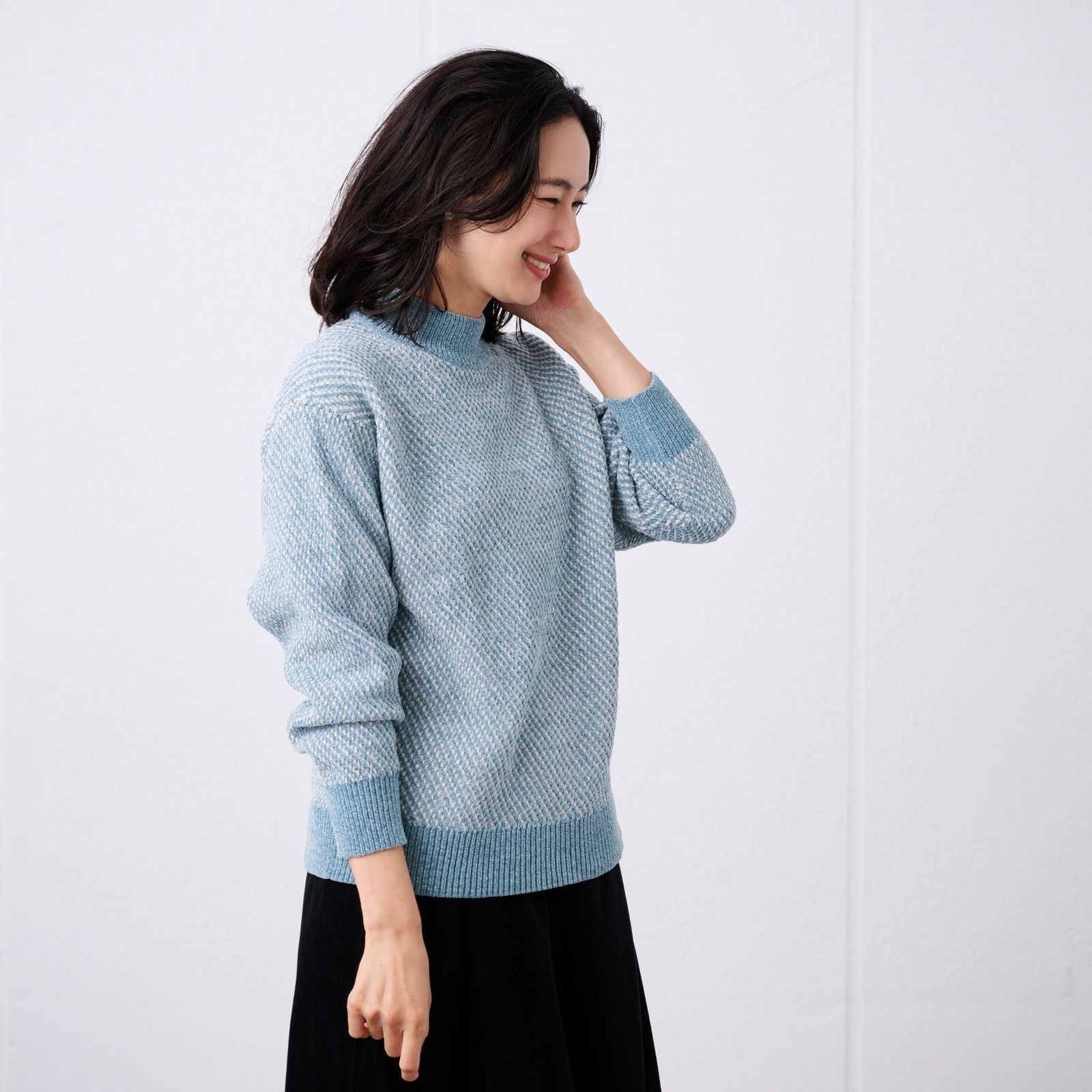 洗える　モールジャカードモックネックプルオーバー