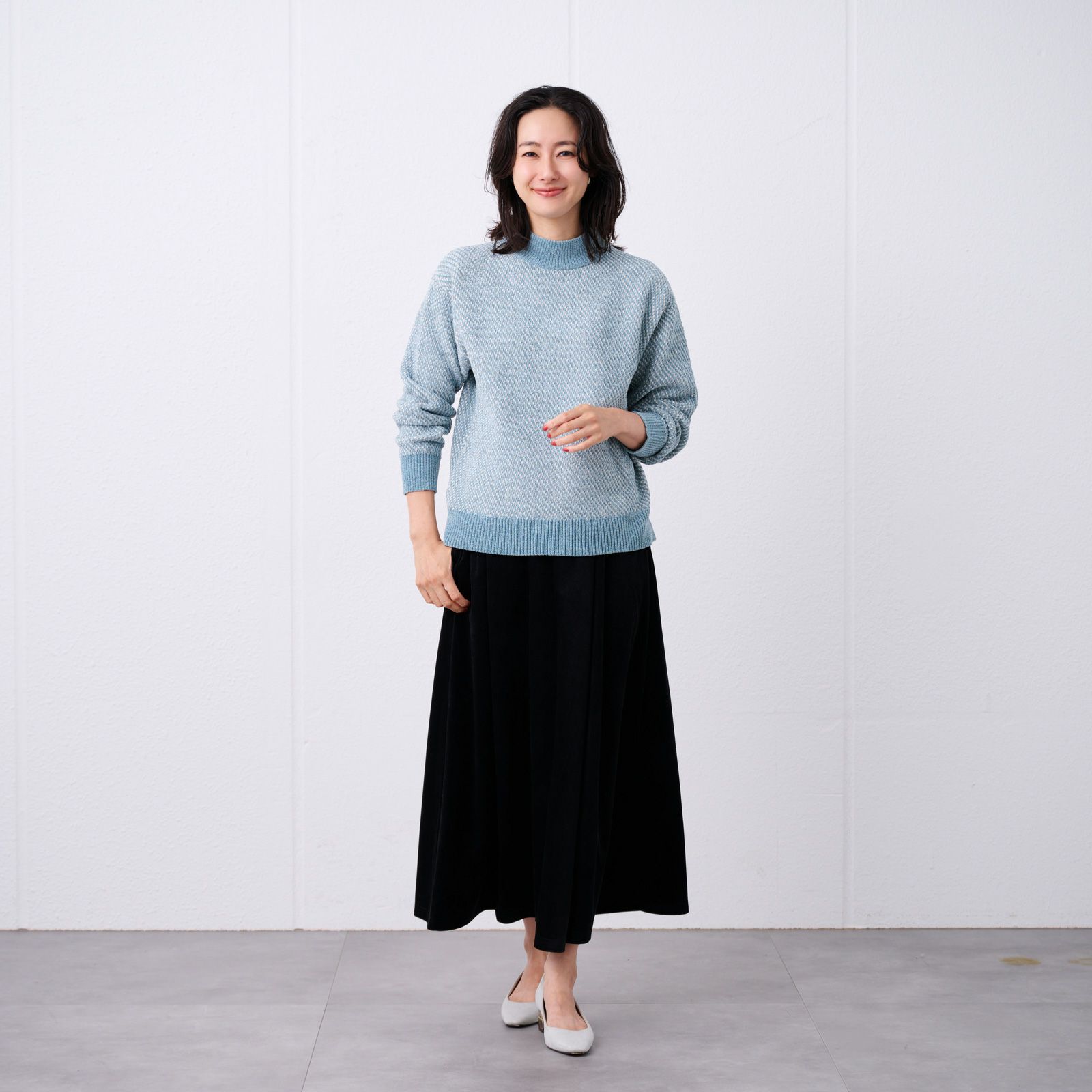 洗える　モールジャカードモックネックプルオーバー