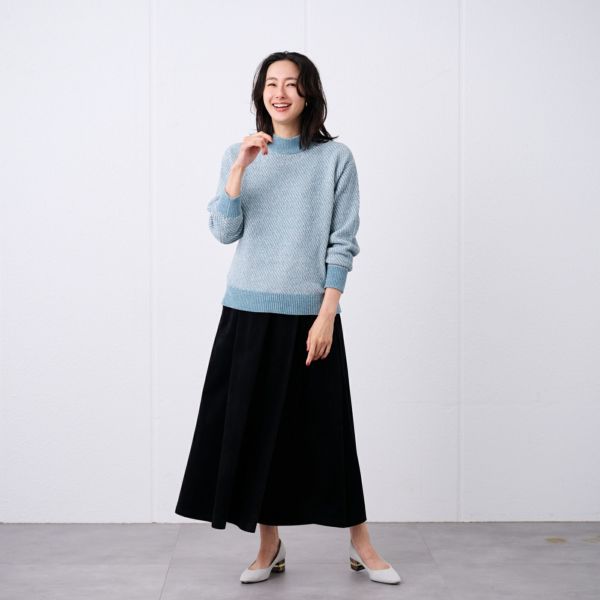 洗える　モールジャカードモックネックプルオーバー