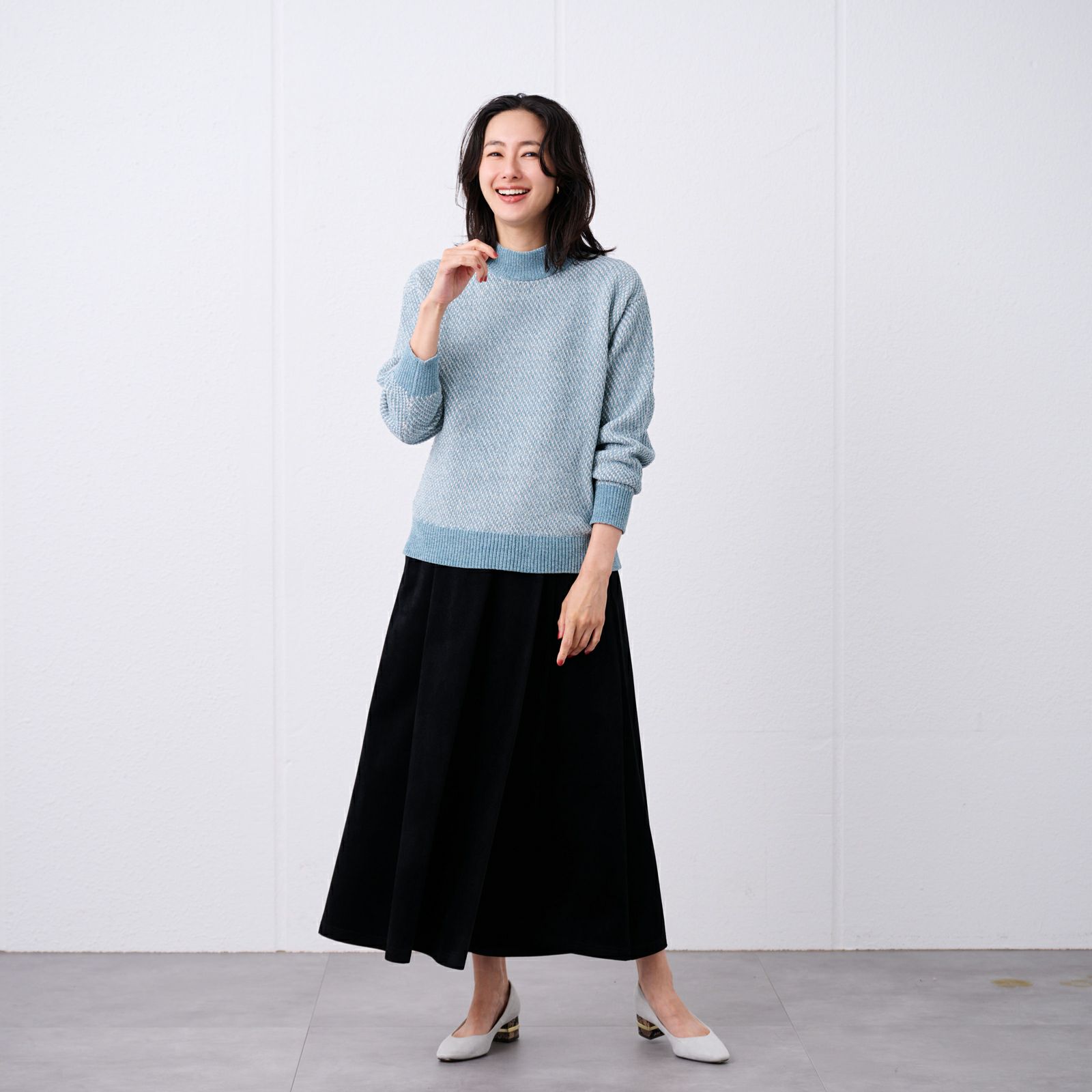 洗える　モールジャカードモックネックプルオーバー