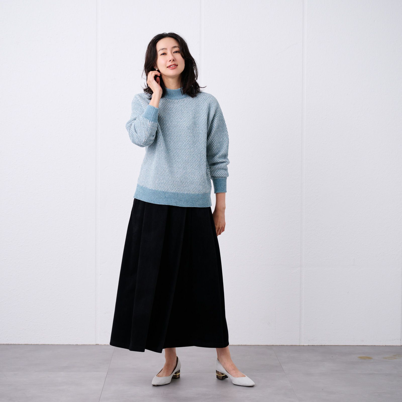 洗える　モールジャカードモックネックプルオーバー