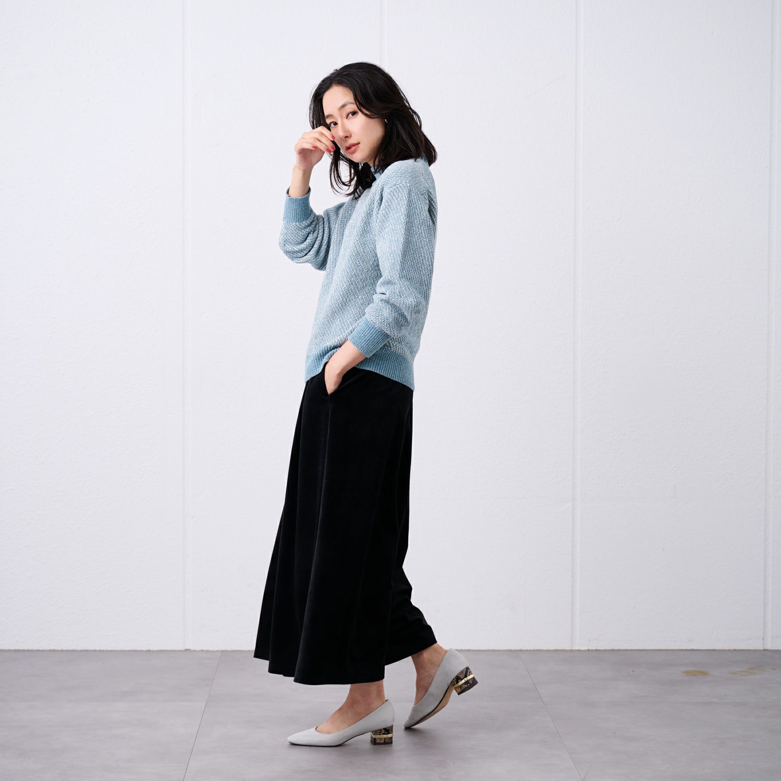 洗える　モールジャカードモックネックプルオーバー