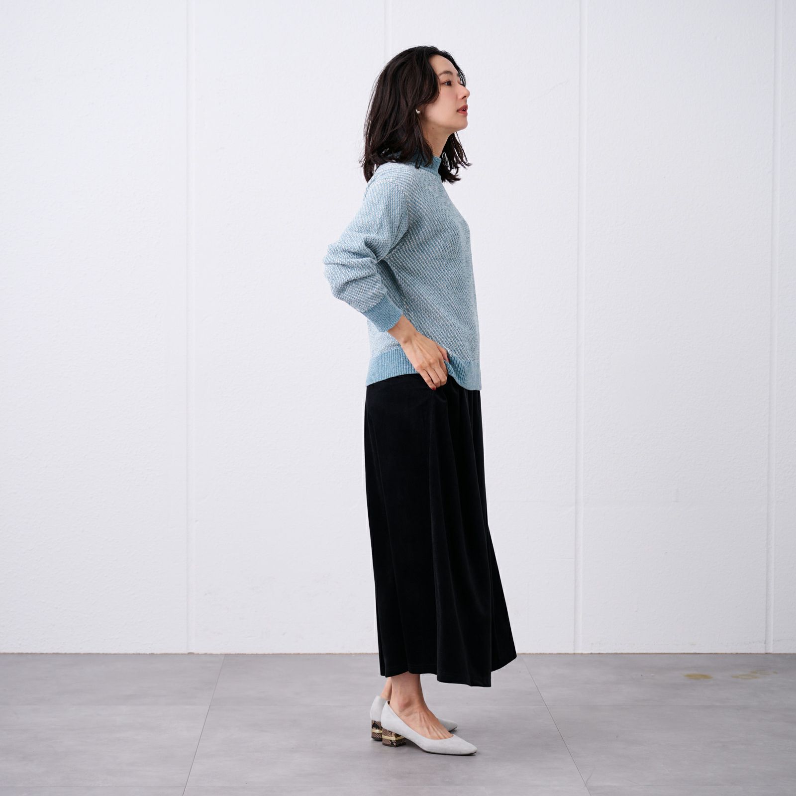 洗える　モールジャカードモックネックプルオーバー