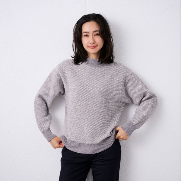洗える　モールジャカードモックネックプルオーバー
