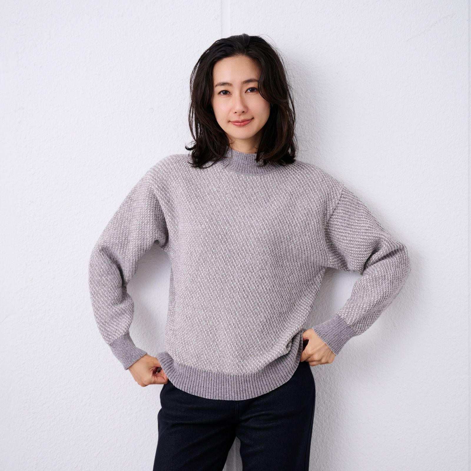 洗える　モールジャカードモックネックプルオーバー