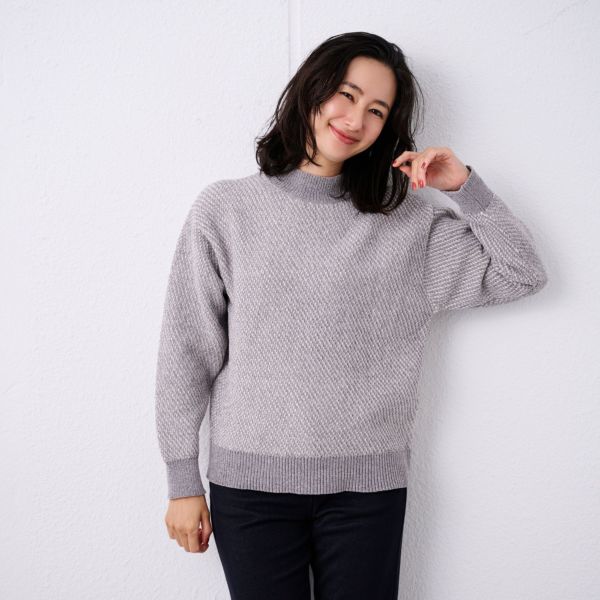 洗える　モールジャカードモックネックプルオーバー