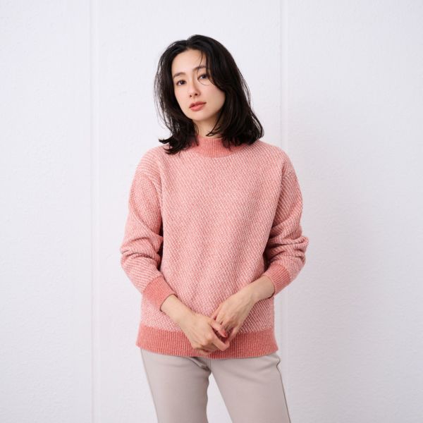洗える　モールジャカードモックネックプルオーバー