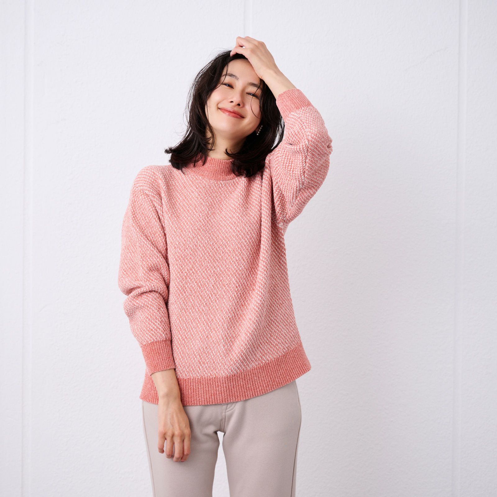 洗える　モールジャカードモックネックプルオーバー