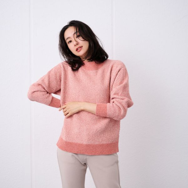 洗える　モールジャカードモックネックプルオーバー