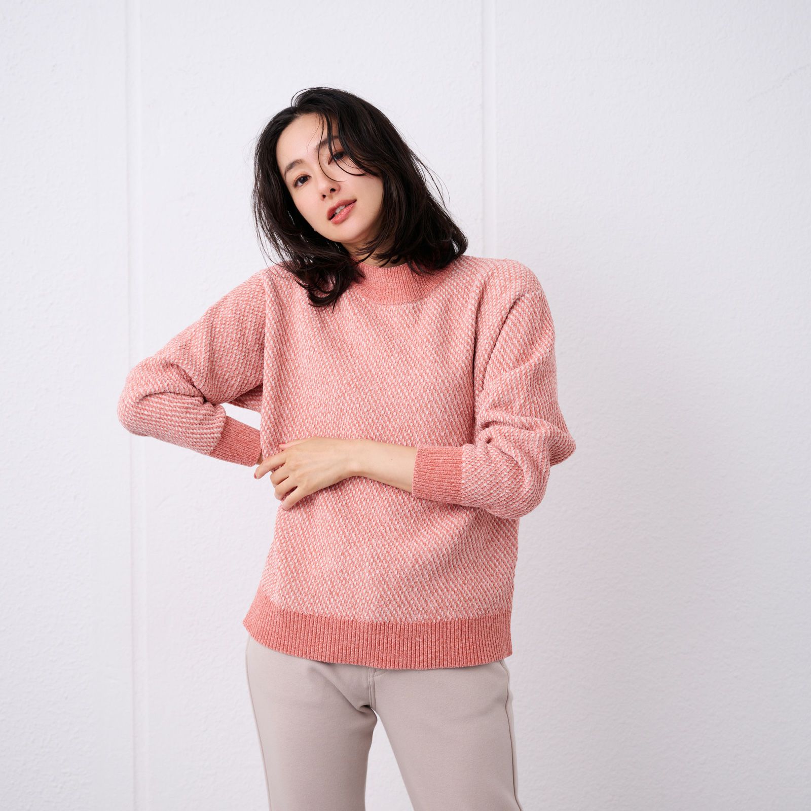 洗える　モールジャカードモックネックプルオーバー