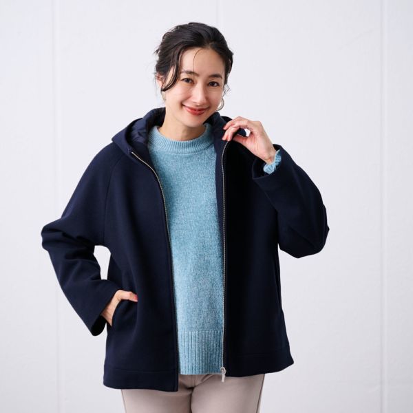 ウールライク　ショートフーデッドコート