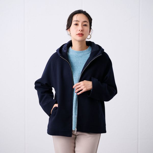 ウールライク　ショートフーデッドコート