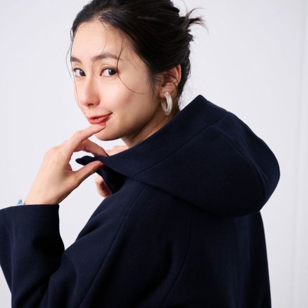 ウールライク　ショートフーデッドコート