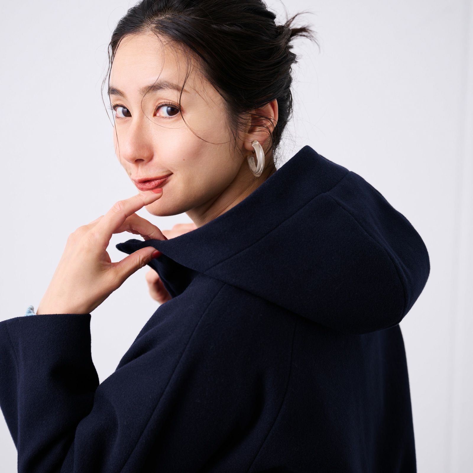 ウールライク　ショートフーデッドコート