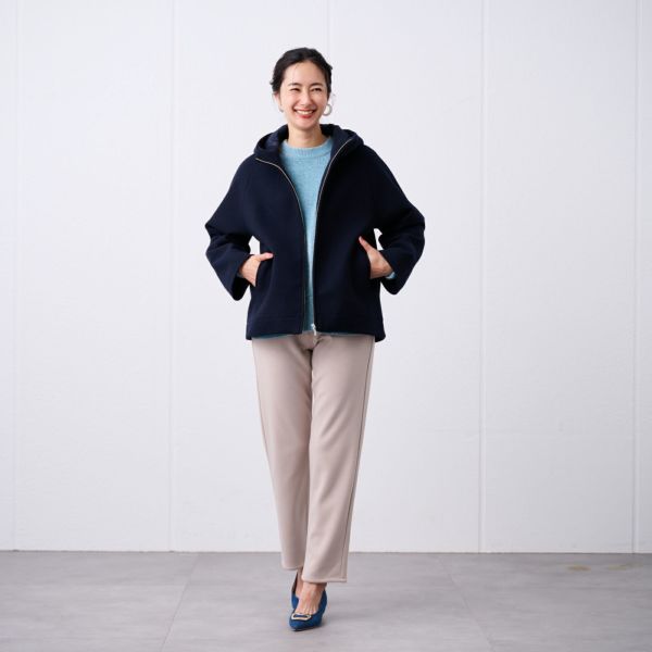 ウールライク　ショートフーデッドコート