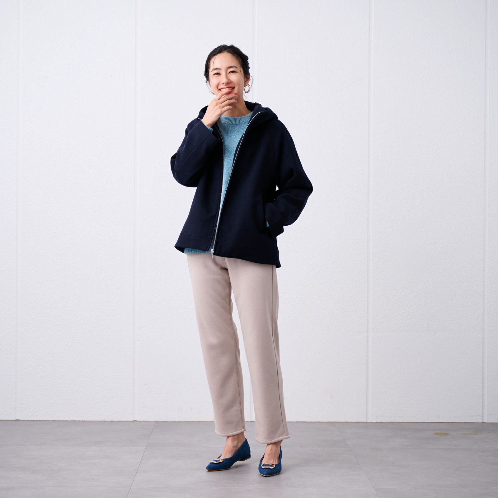 ウールライク　ショートフーデッドコート