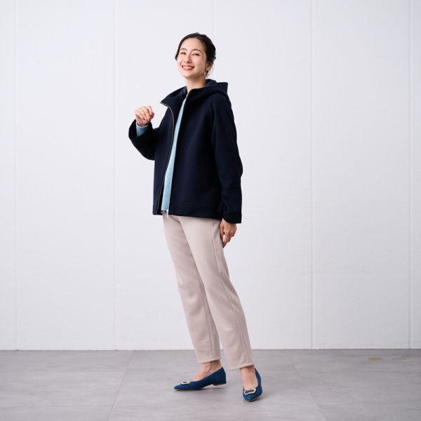 ウールライク　ショートフーデッドコート