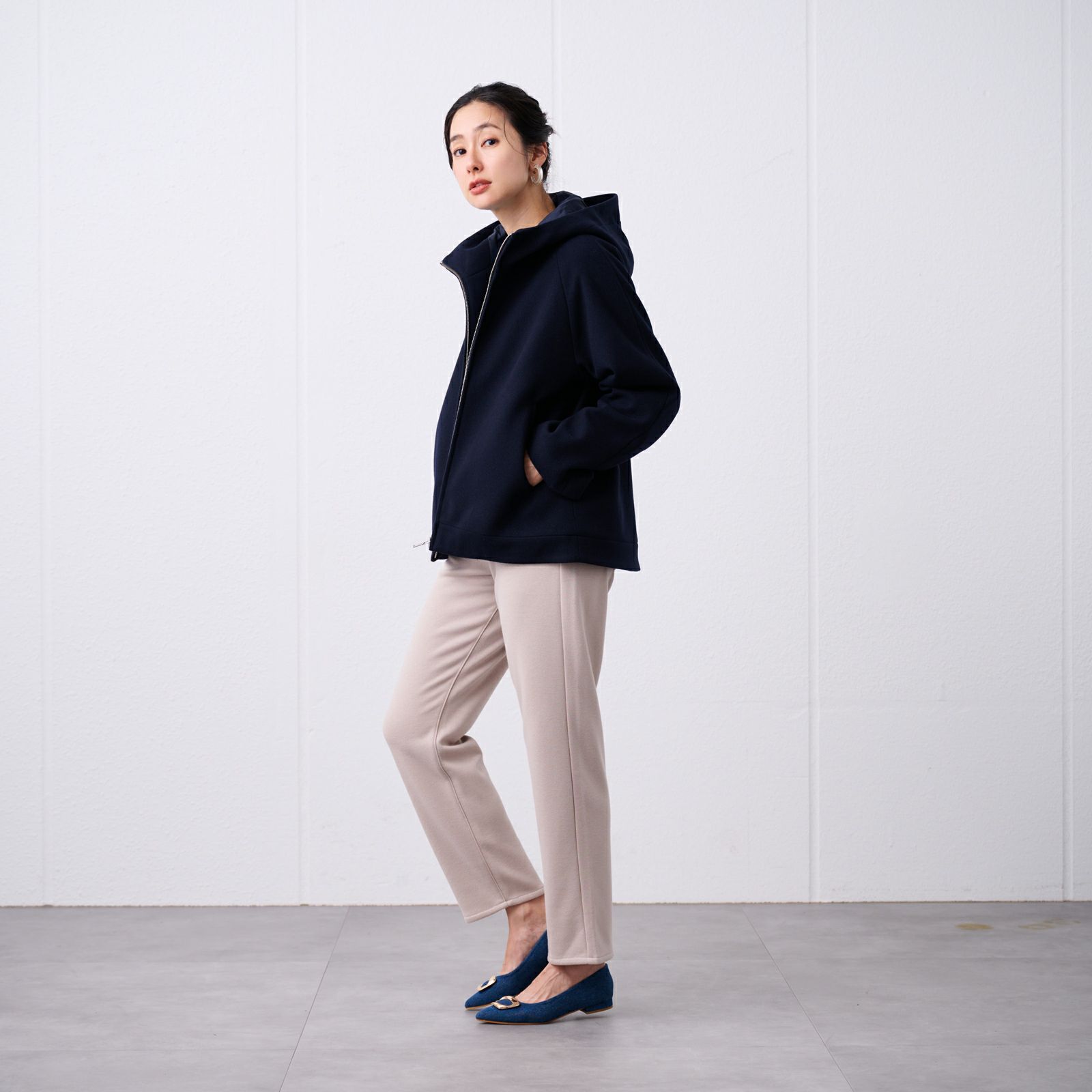 ウールライク　ショートフーデッドコート