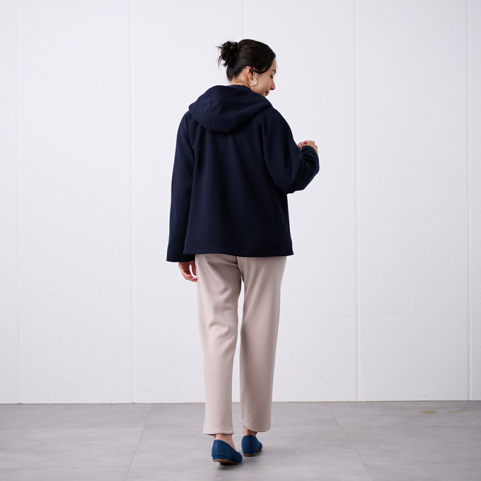 ウールライク　ショートフーデッドコート