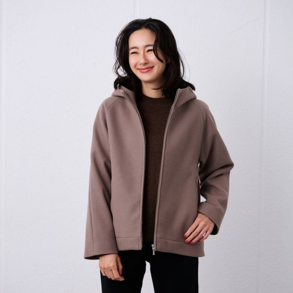 ウールライク　ショートフーデッドコート