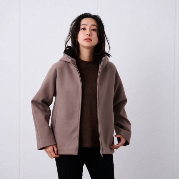 ウールライク　ショートフーデッドコート