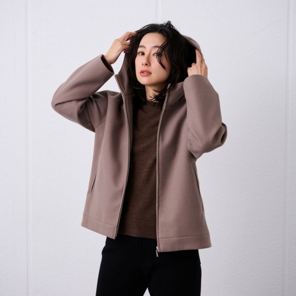 ウールライク　ショートフーデッドコート