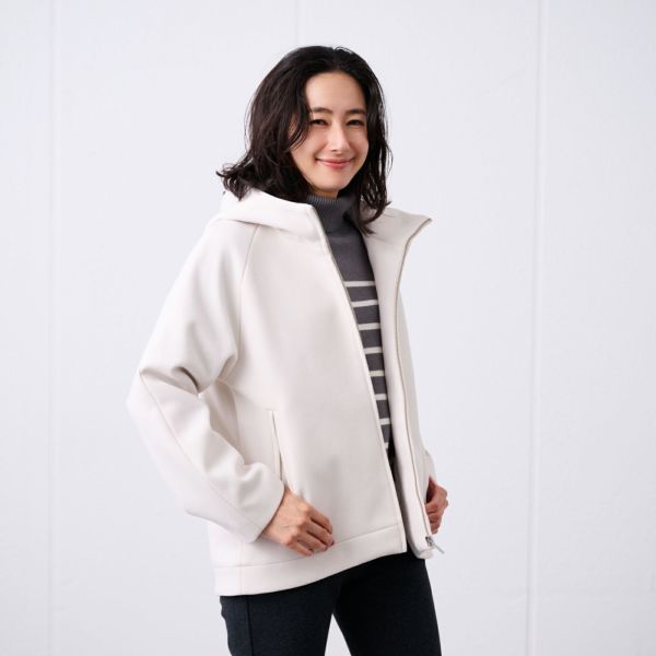 ウールライク　ショートフーデッドコート