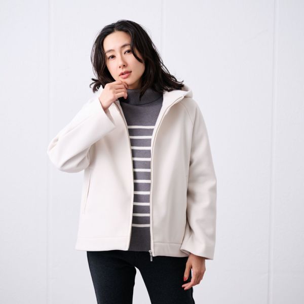 ウールライク　ショートフーデッドコート