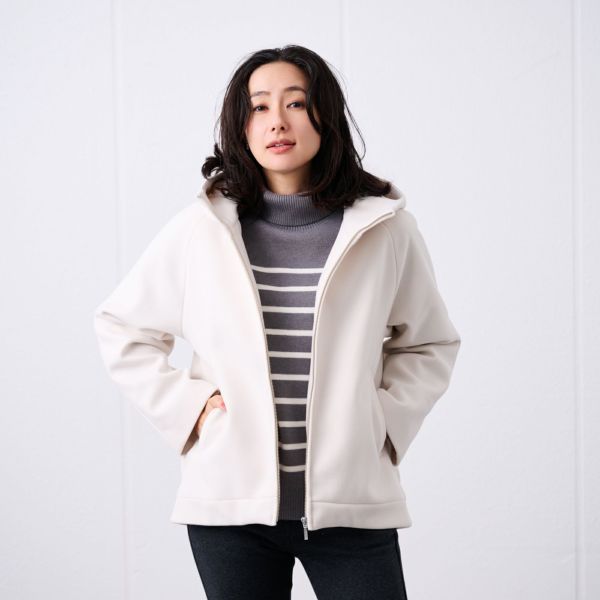 ウールライク　ショートフーデッドコート