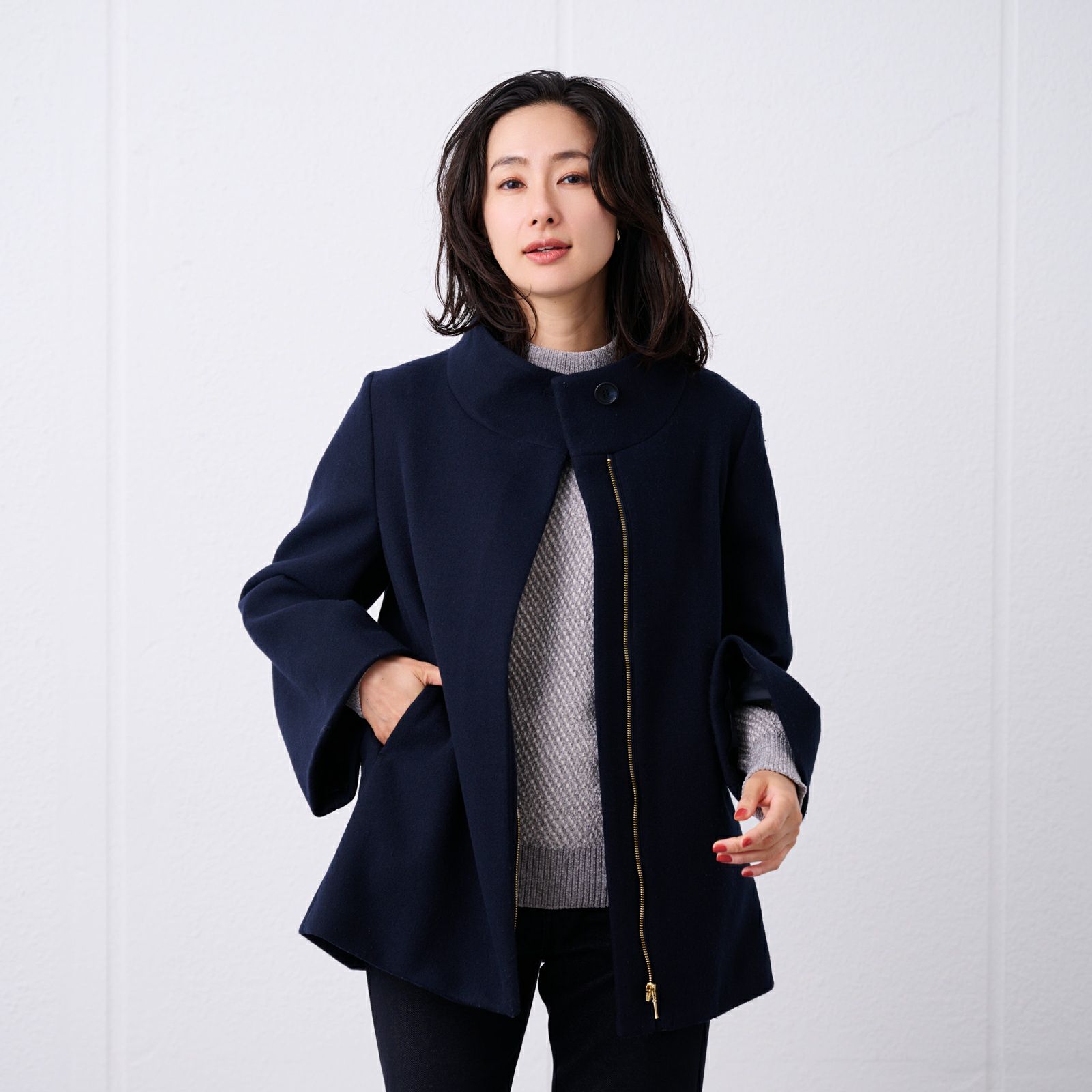 ウールライクミドルスタンドコート