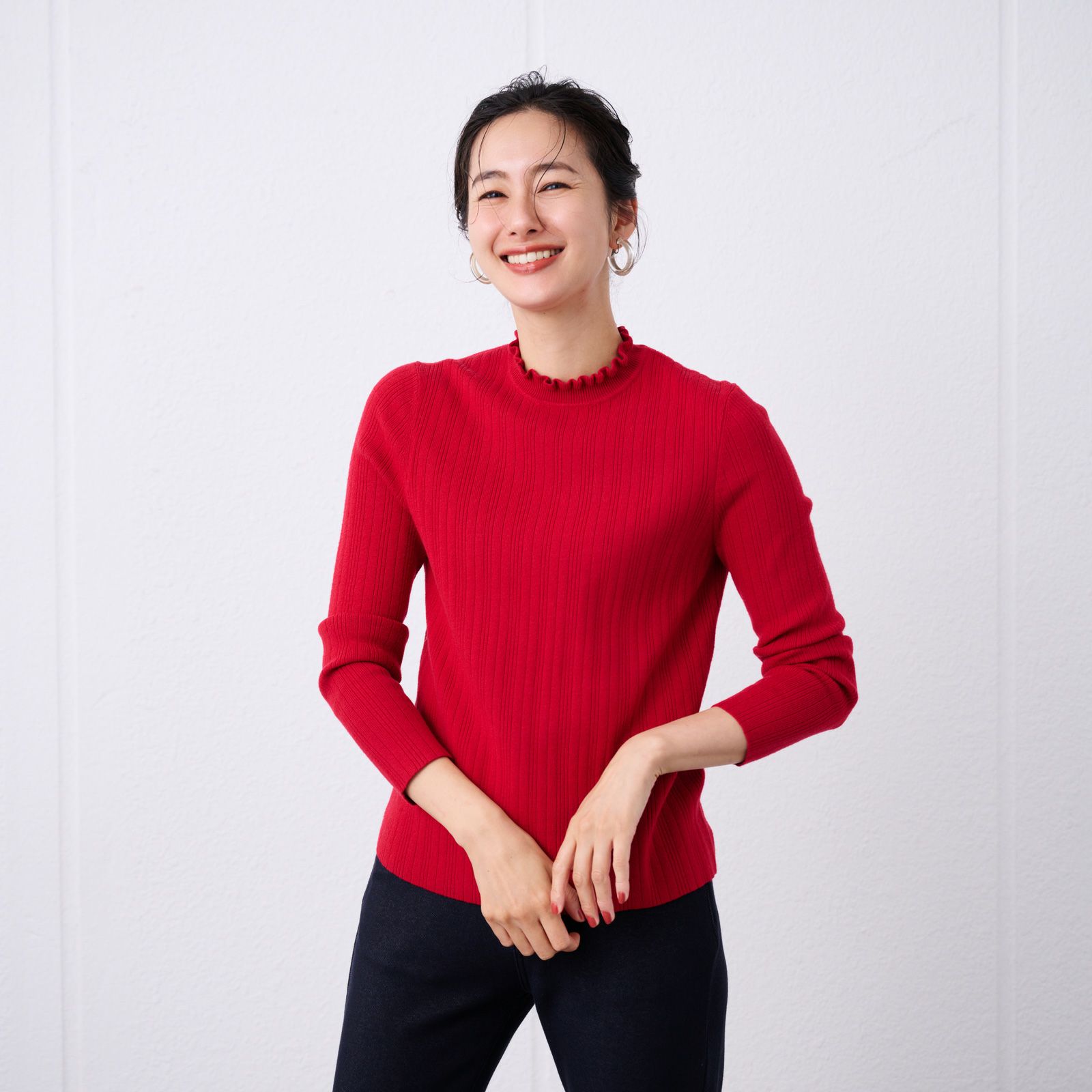 洗える・保温　マシュマロタッチ　フリルネックプルオーバー