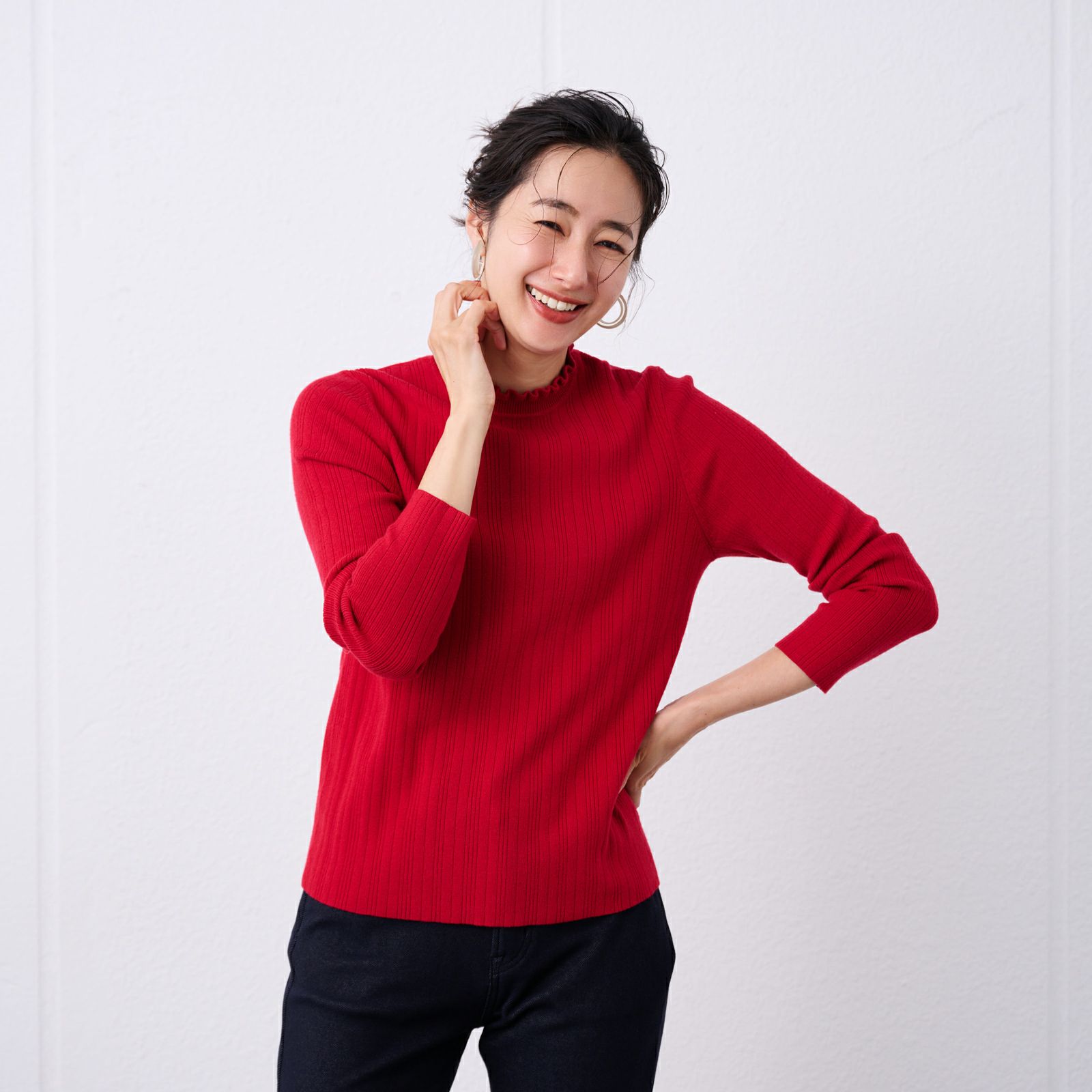 洗える・保温　マシュマロタッチ　フリルネックプルオーバー