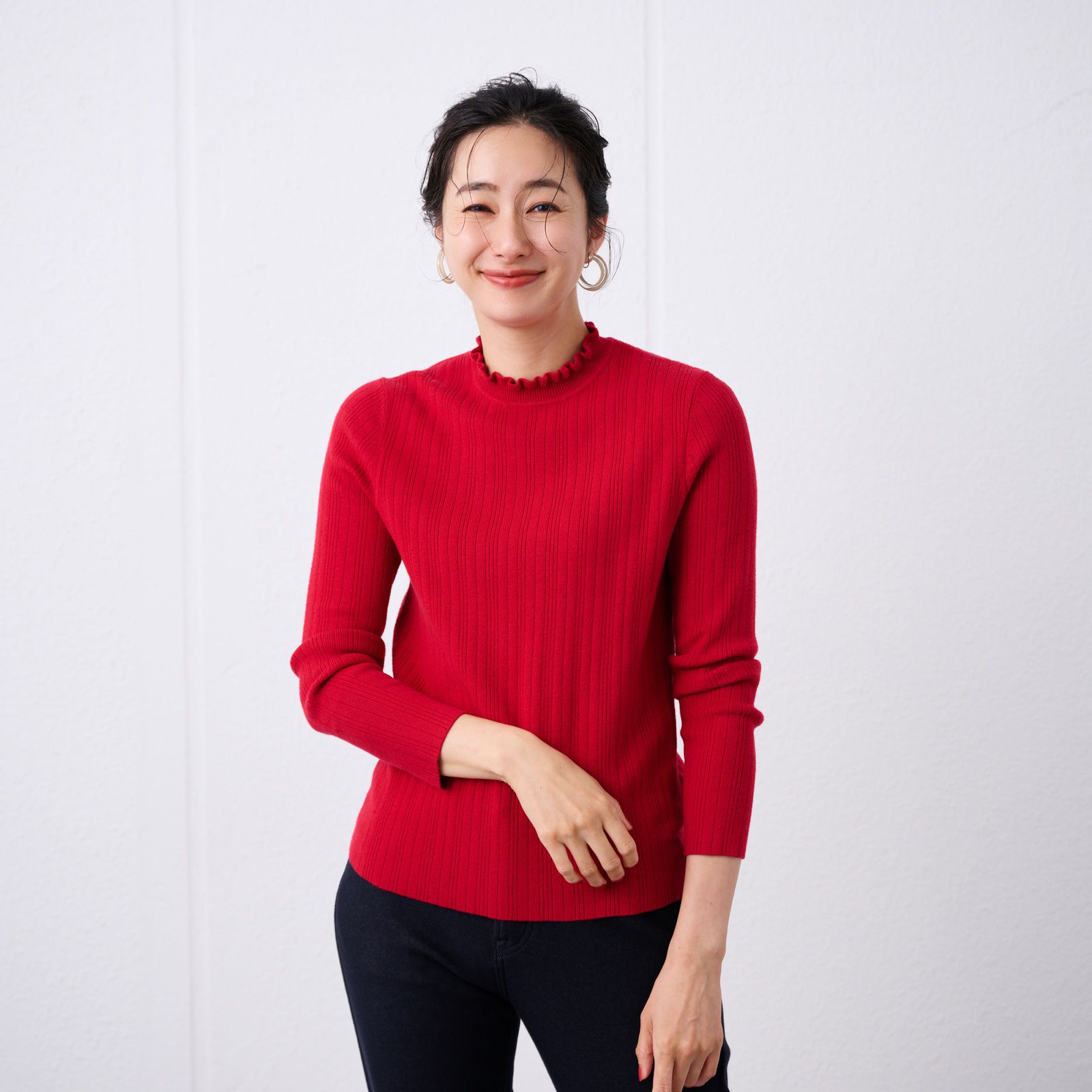 洗える・保温　マシュマロタッチ　フリルネックプルオーバー