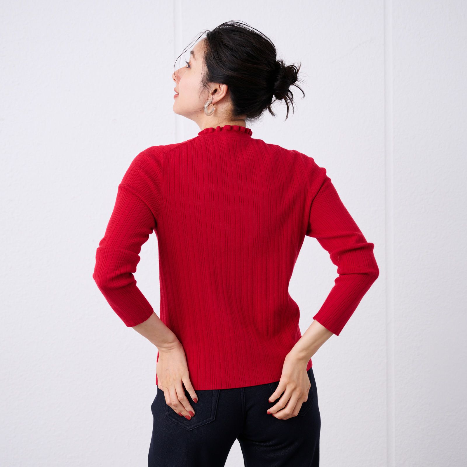 洗える・保温　マシュマロタッチ　フリルネックプルオーバー