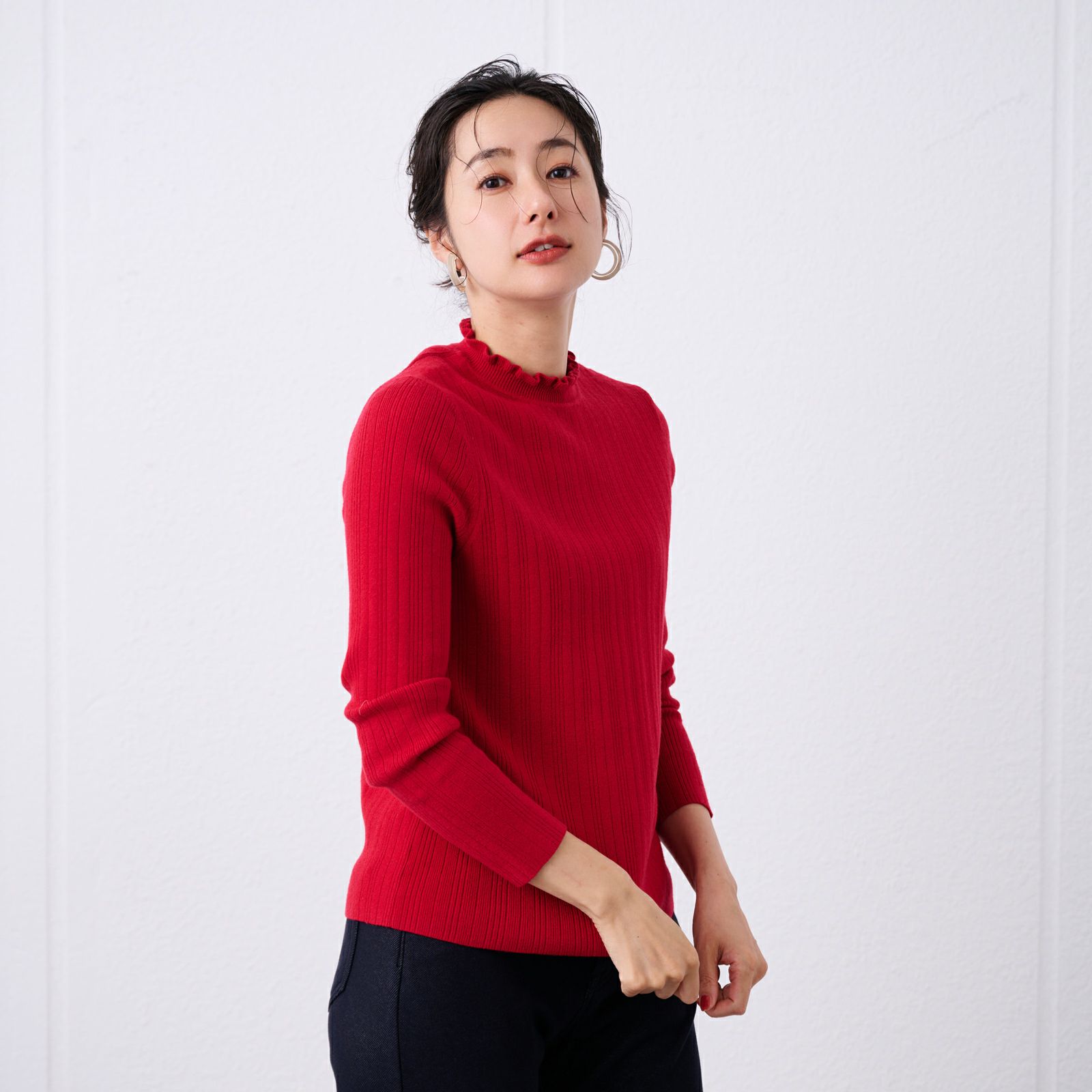 洗える・保温　マシュマロタッチ　フリルネックプルオーバー