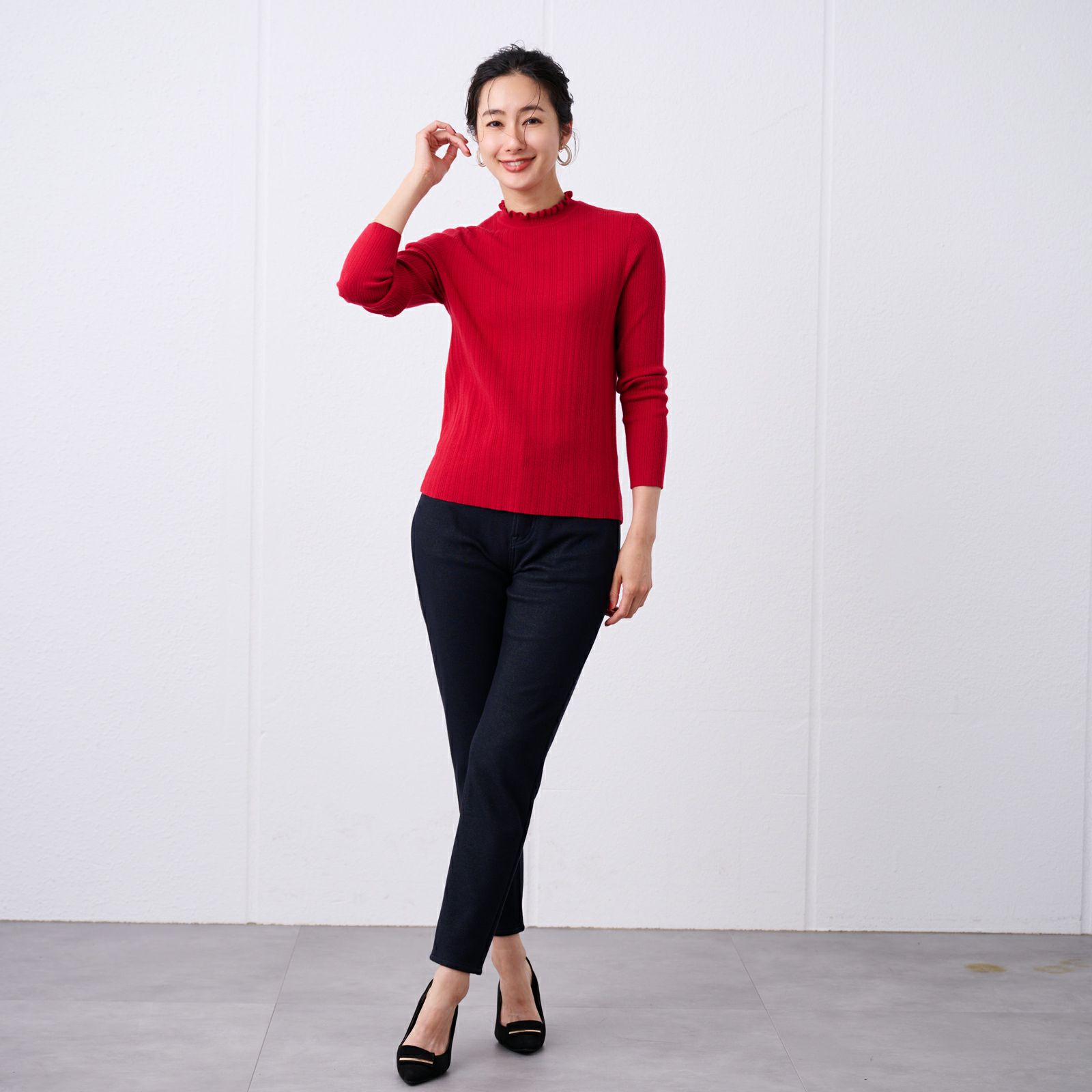 洗える・保温　マシュマロタッチ　フリルネックプルオーバー