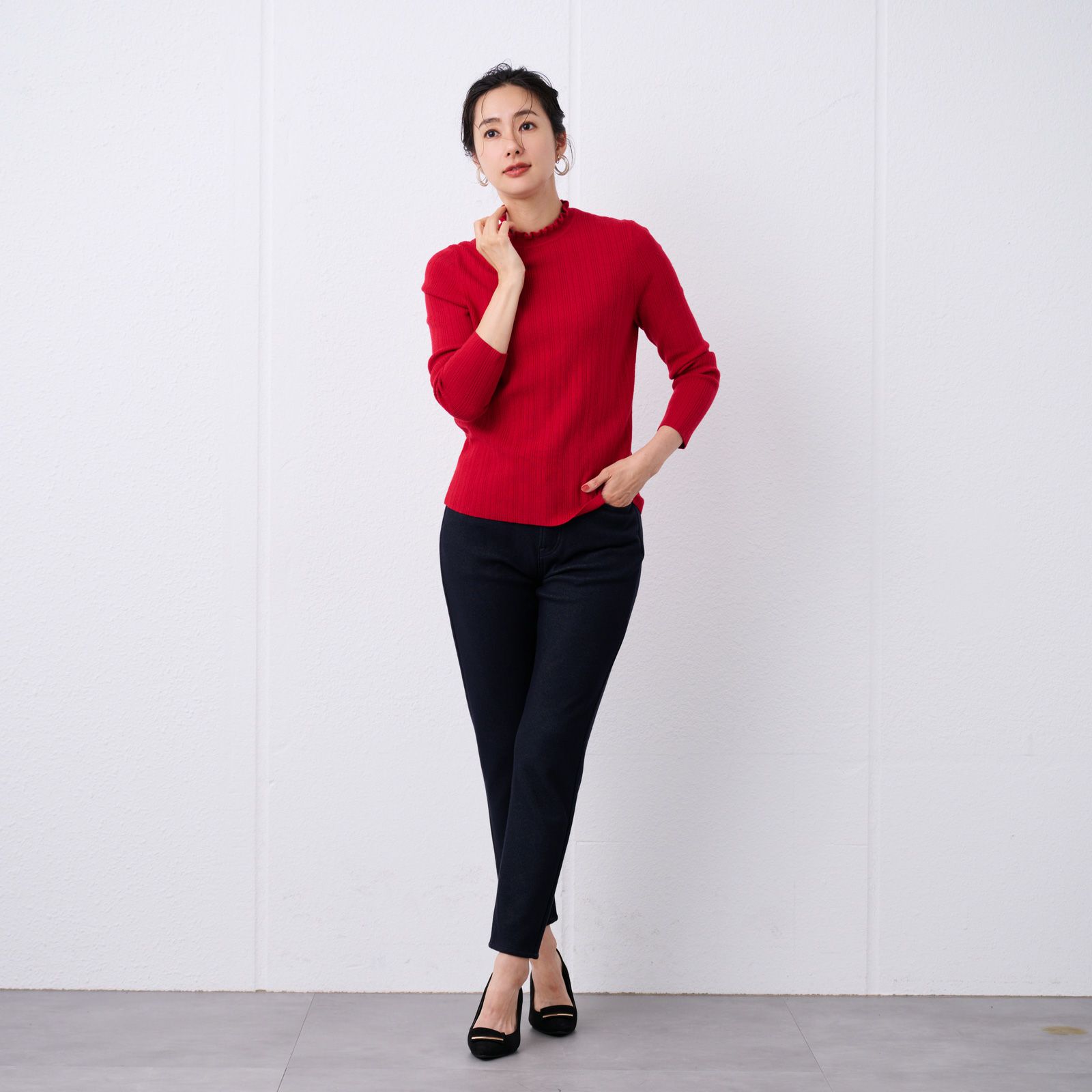 洗える・保温　マシュマロタッチ　フリルネックプルオーバー