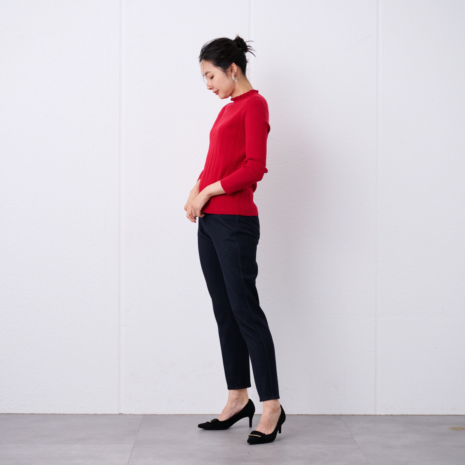 洗える・保温　マシュマロタッチ　フリルネックプルオーバー