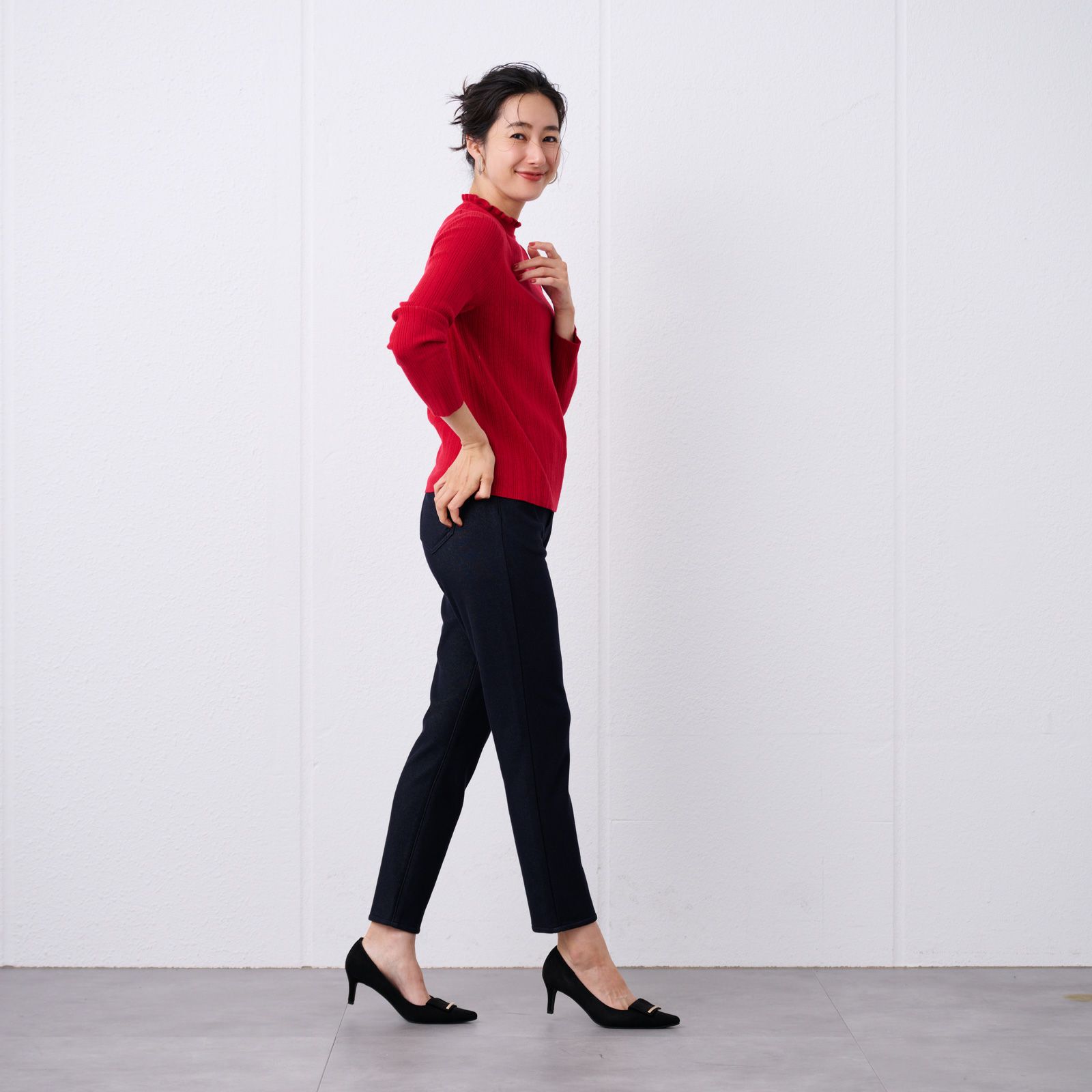 洗える・保温　マシュマロタッチ　フリルネックプルオーバー