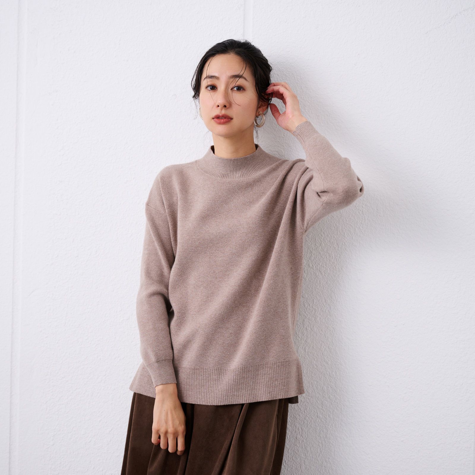 洗える・保温　マシュマロタッチ　モックネックプルオーバー