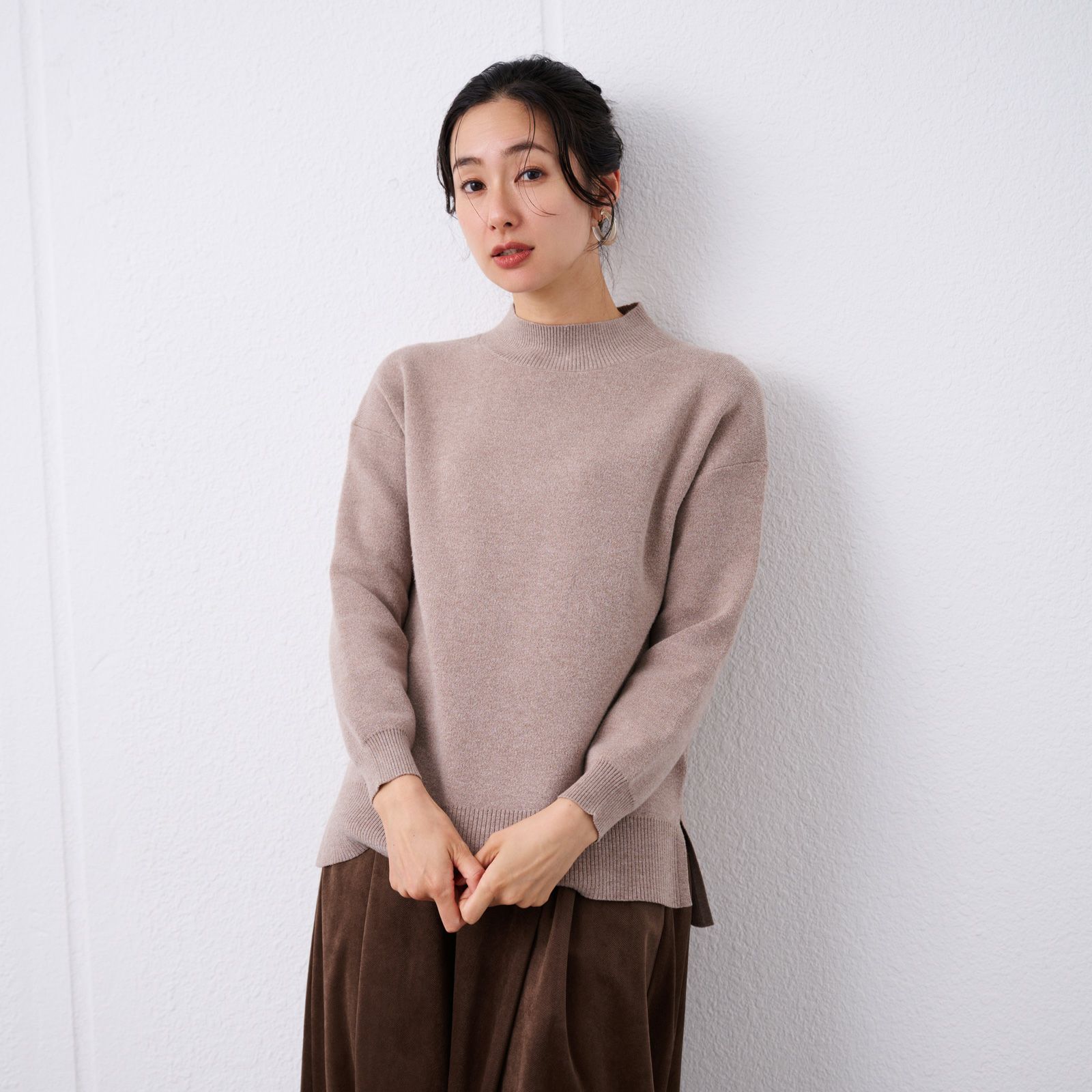 洗える・保温　マシュマロタッチ　モックネックプルオーバー