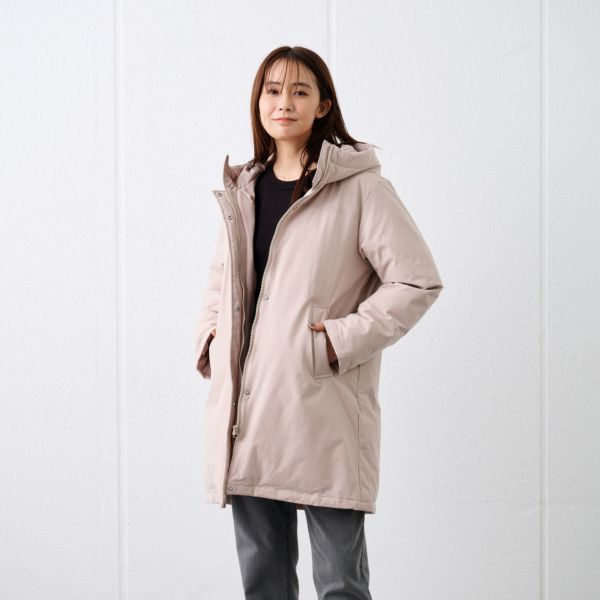 ピースフィットウォーム　保温中わたボリュームフードロングコート