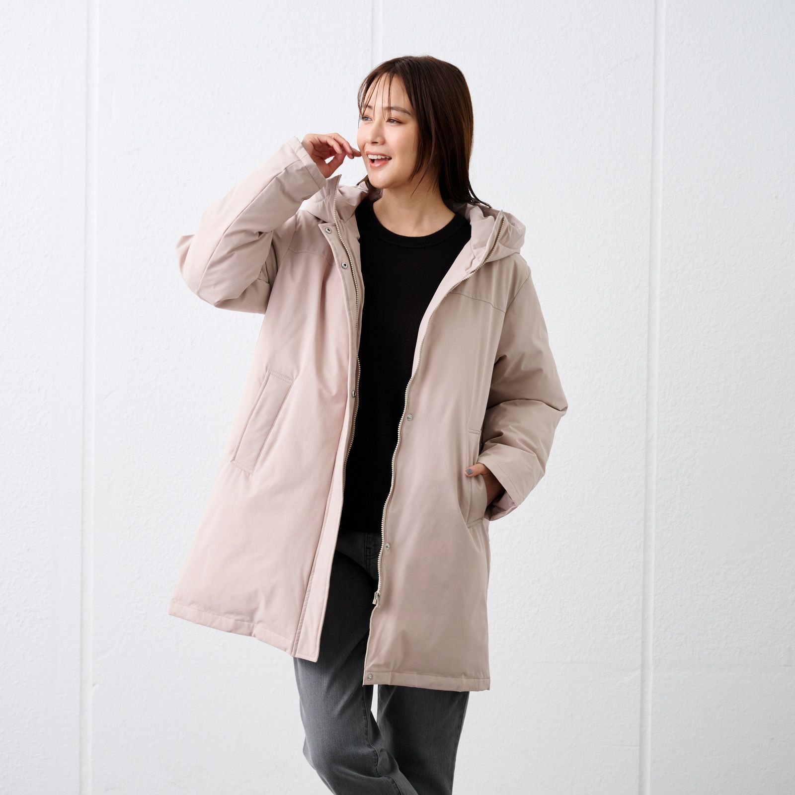 ピースフィットウォーム　保温中わたボリュームフードロングコート