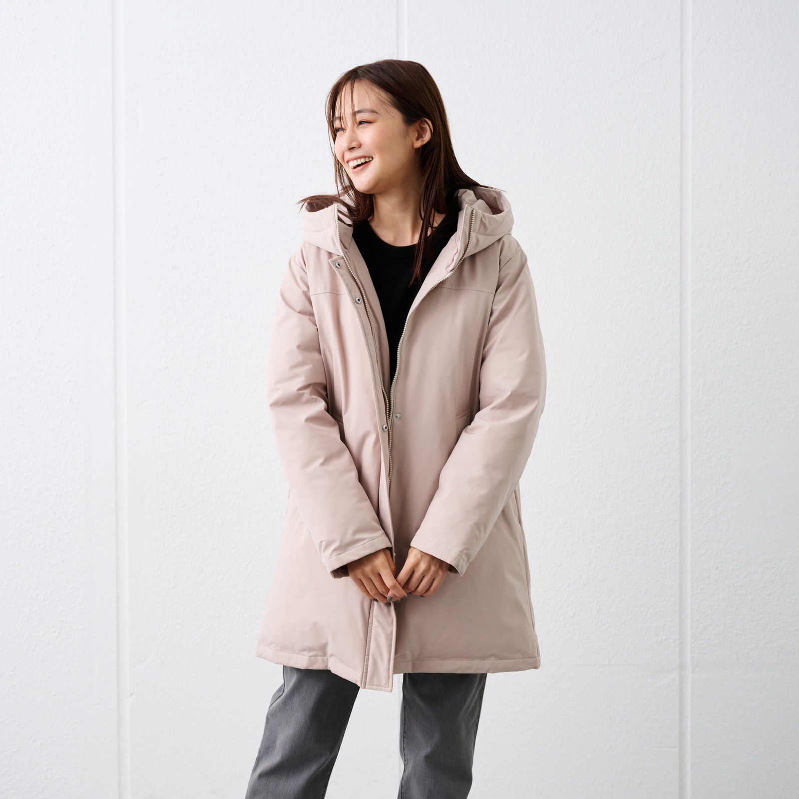 ピースフィットウォーム　保温中わたボリュームフードロングコート