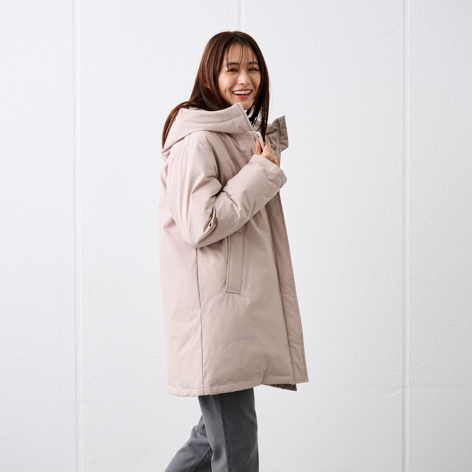 ピースフィットウォーム　保温中わたボリュームフードロングコート