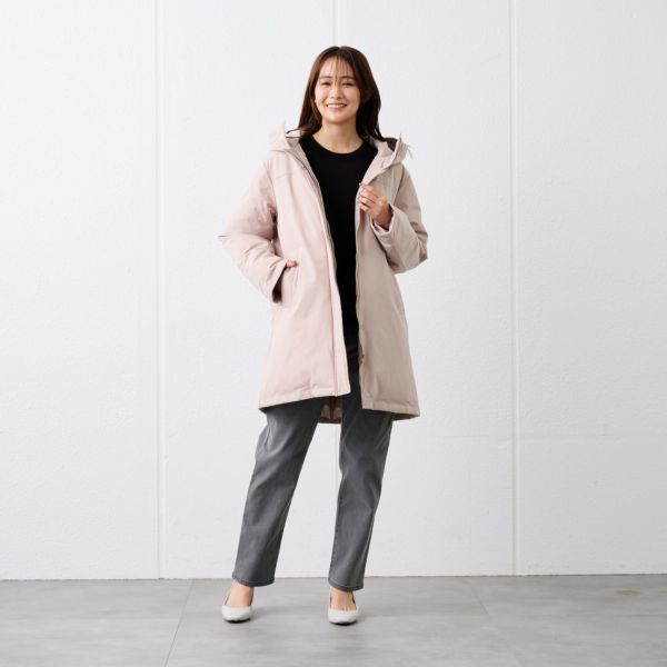 ピースフィットウォーム　保温中わたボリュームフードロングコート