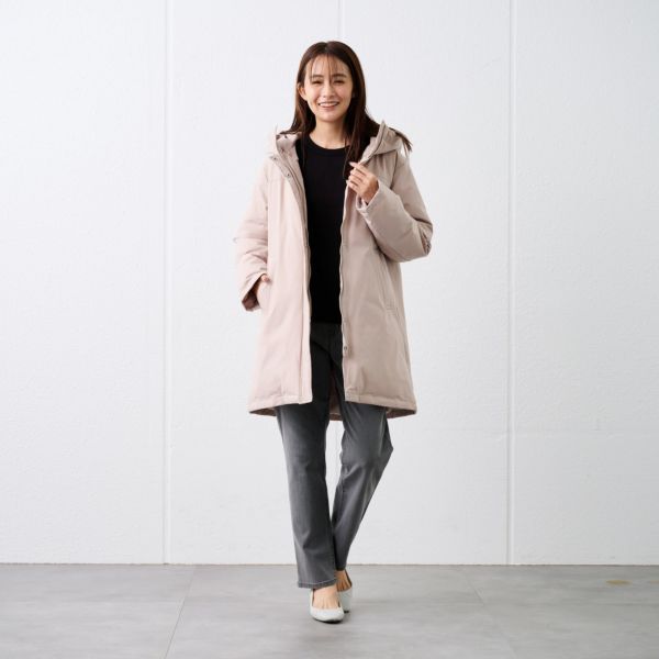 ピースフィットウォーム　保温中わたボリュームフードロングコート