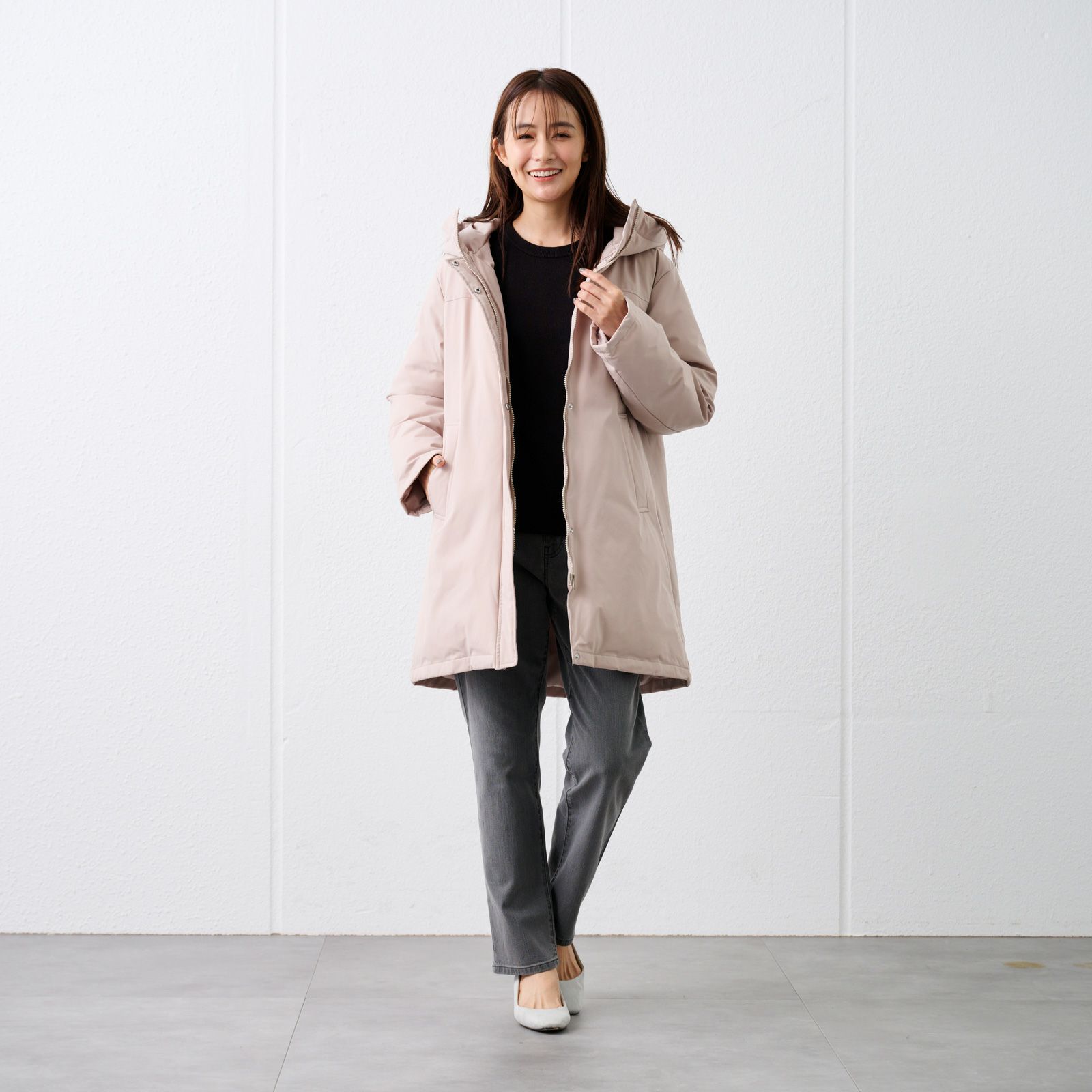 ピースフィットウォーム　保温中わたボリュームフードロングコート