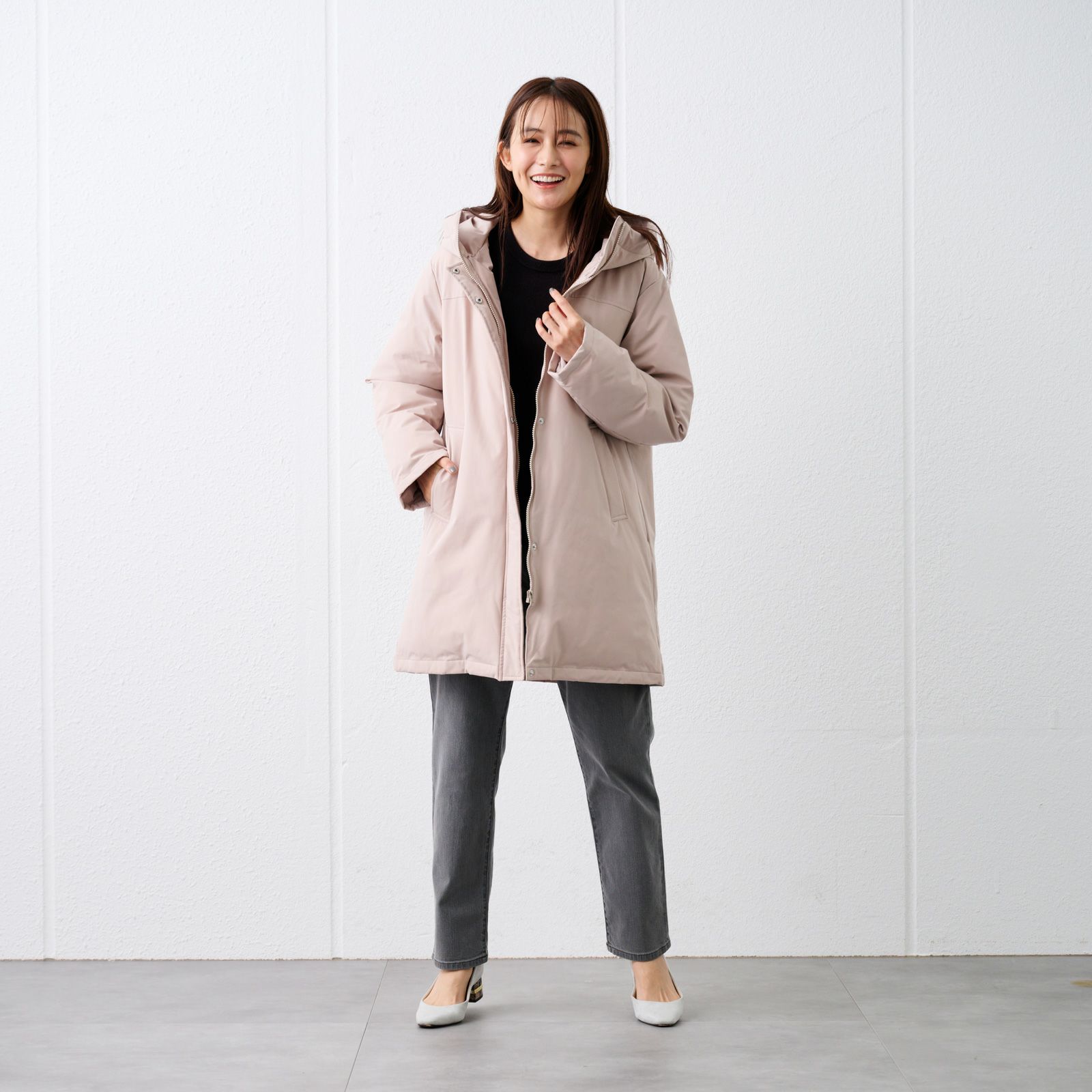 ピースフィットウォーム　保温中わたボリュームフードロングコート