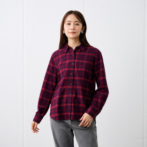 【てまラク】フランネル長袖レギュラーシャツ